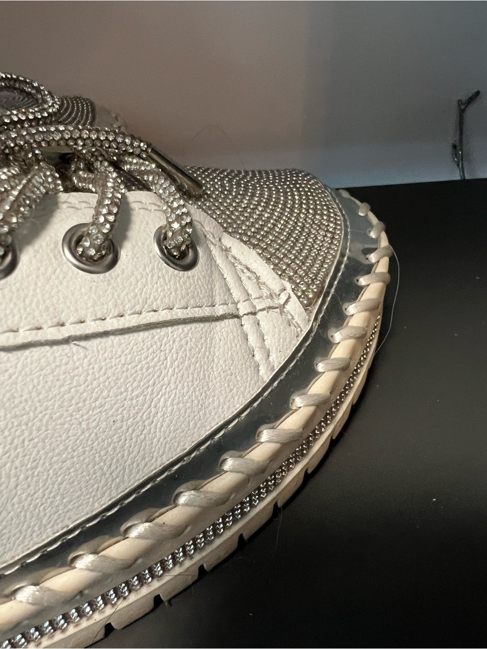 ☀️ Women’s Bling-Encrusted White and Silver Athletic Sneakers - Picture 8 of 10